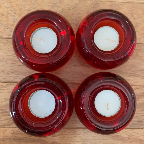 Crate&Barrel Other - (4) CRATE & BARREL Red Tea Light Candle Heavy Weight Votives